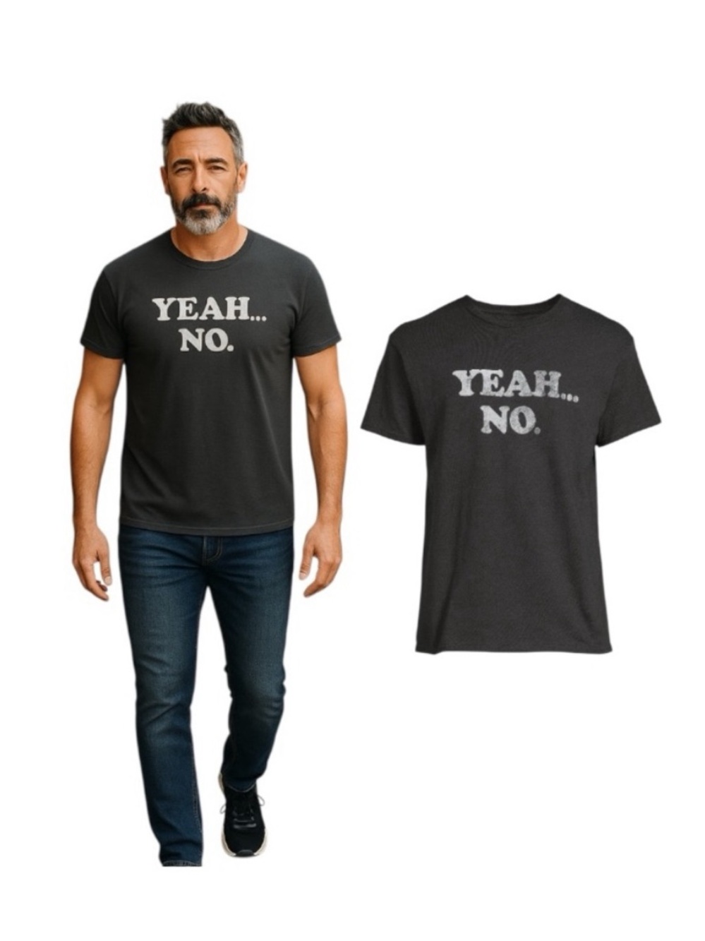 DOM “Yeah No” Humor Black Crew Neck Short Sleeve Graphic Tee